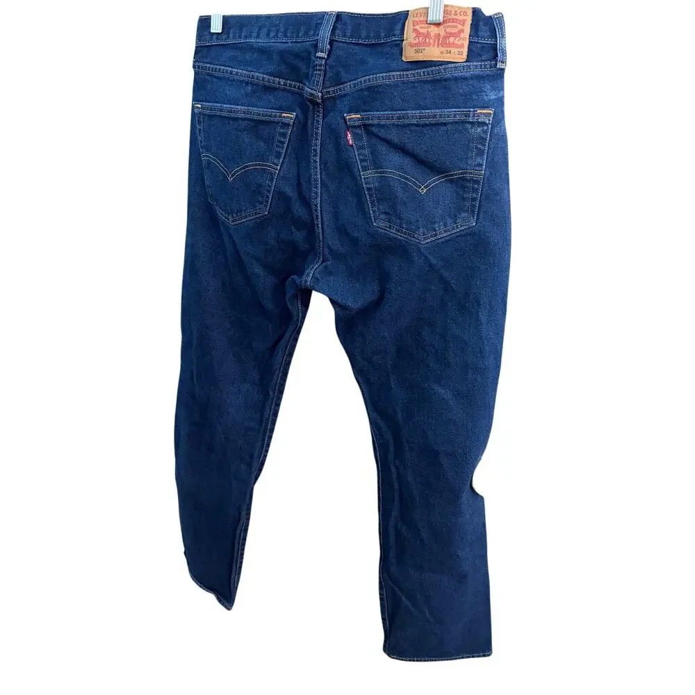 Levi's 501 Original Fit Men's Jeans W34 L32 Dark Wash Button Fly Straight Leg
